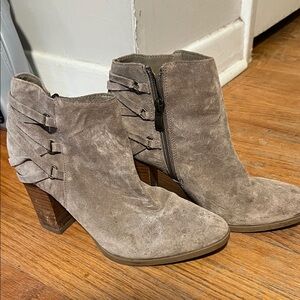Franco Fortini Taupe Suede Ankle Booties with Side Straps